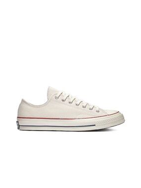 Low-Top Canvas Sneaker in Off-White with Red Trim